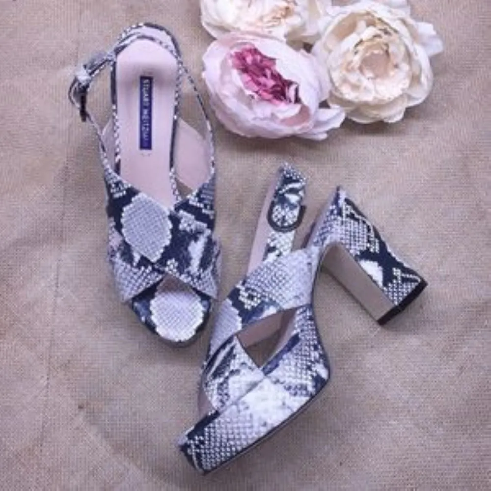 Stuart Weitzman Snake Print Heeled Sandals 7M
