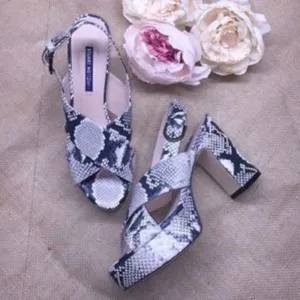 Stuart Weitzman Snake Print Heeled Sandals 7M