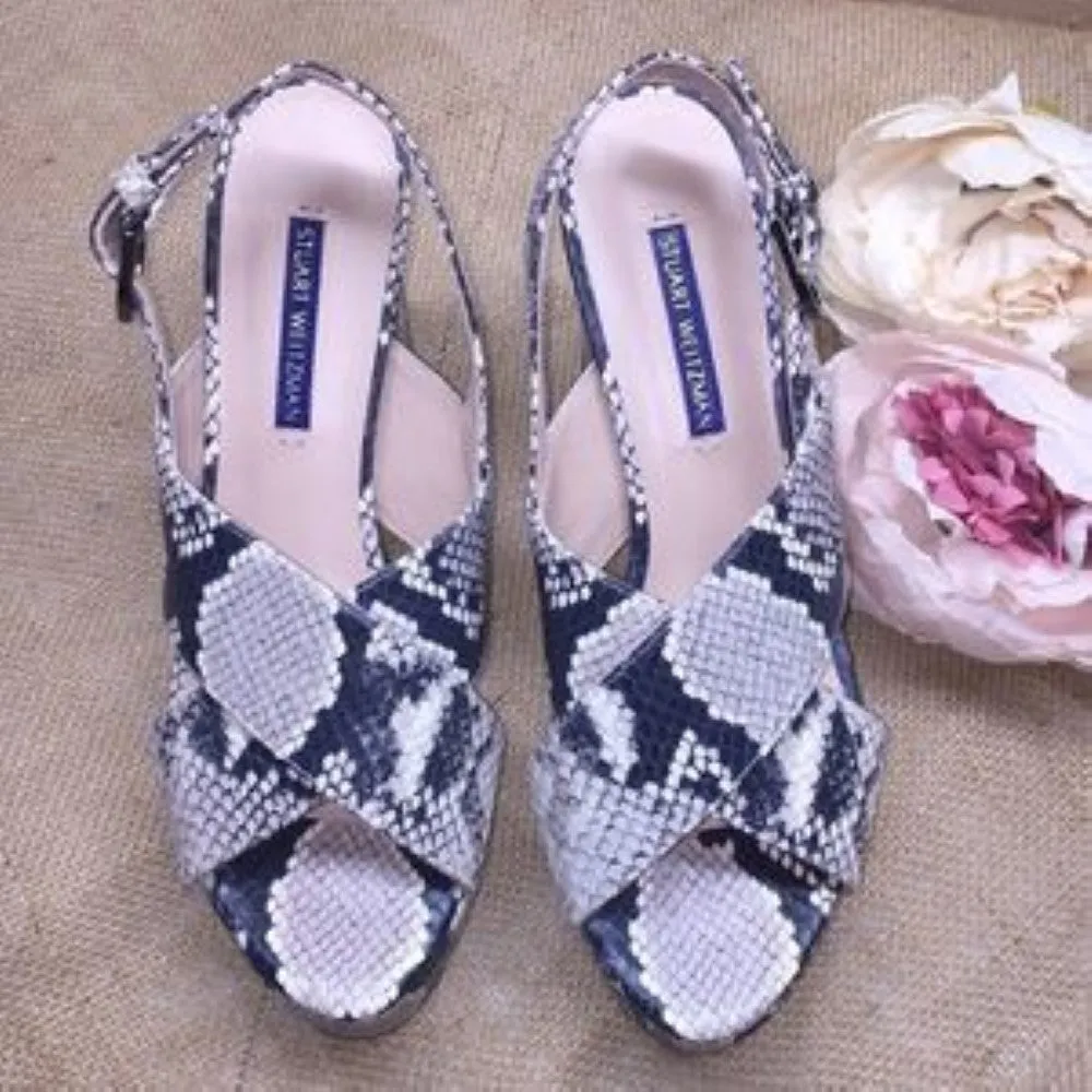 Stuart Weitzman Snake Print Heeled Sandals 7M
