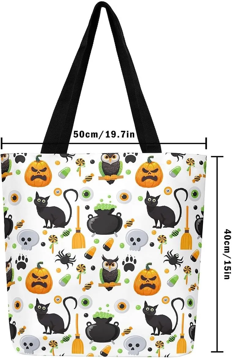 Sugar Skull Canvas Tote Bag Halloween Tote Bag Gothic Pumpkin Lantern Shoulder Bag