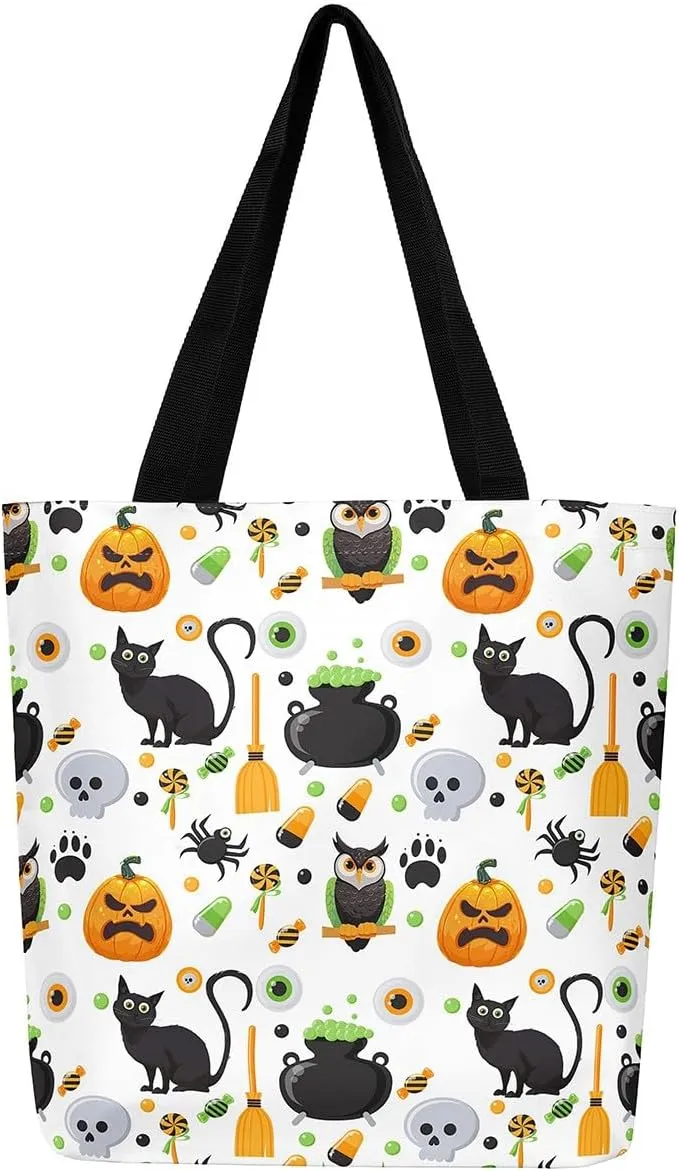 Sugar Skull Canvas Tote Bag Halloween Tote Bag Gothic Pumpkin Lantern Shoulder Bag