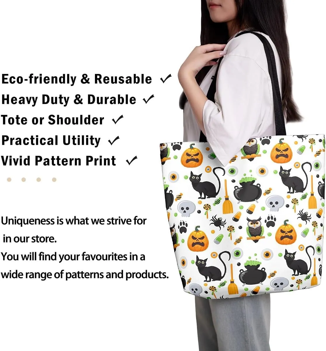 Sugar Skull Canvas Tote Bag Halloween Tote Bag Gothic Pumpkin Lantern Shoulder Bag