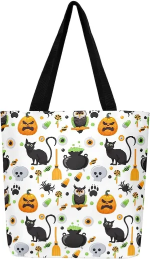 Sugar Skull Canvas Tote Bag Halloween Tote Bag Gothic Pumpkin Lantern Shoulder Bag