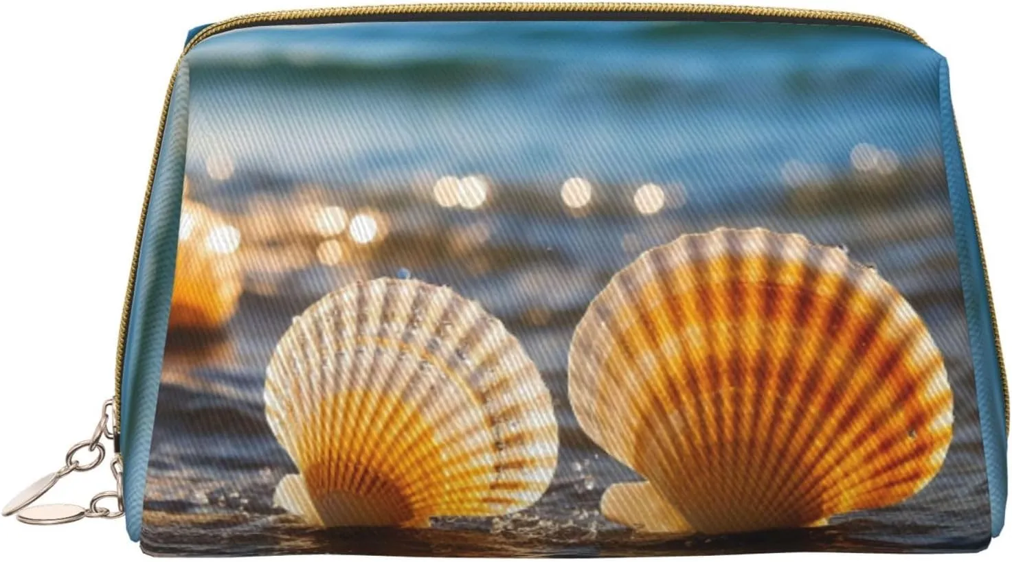 Sunlit Shells Print Cute Small Makeup Bag, Leather Cosmetic Bags for Purse Women Gifts Make Up Organizer Travelling