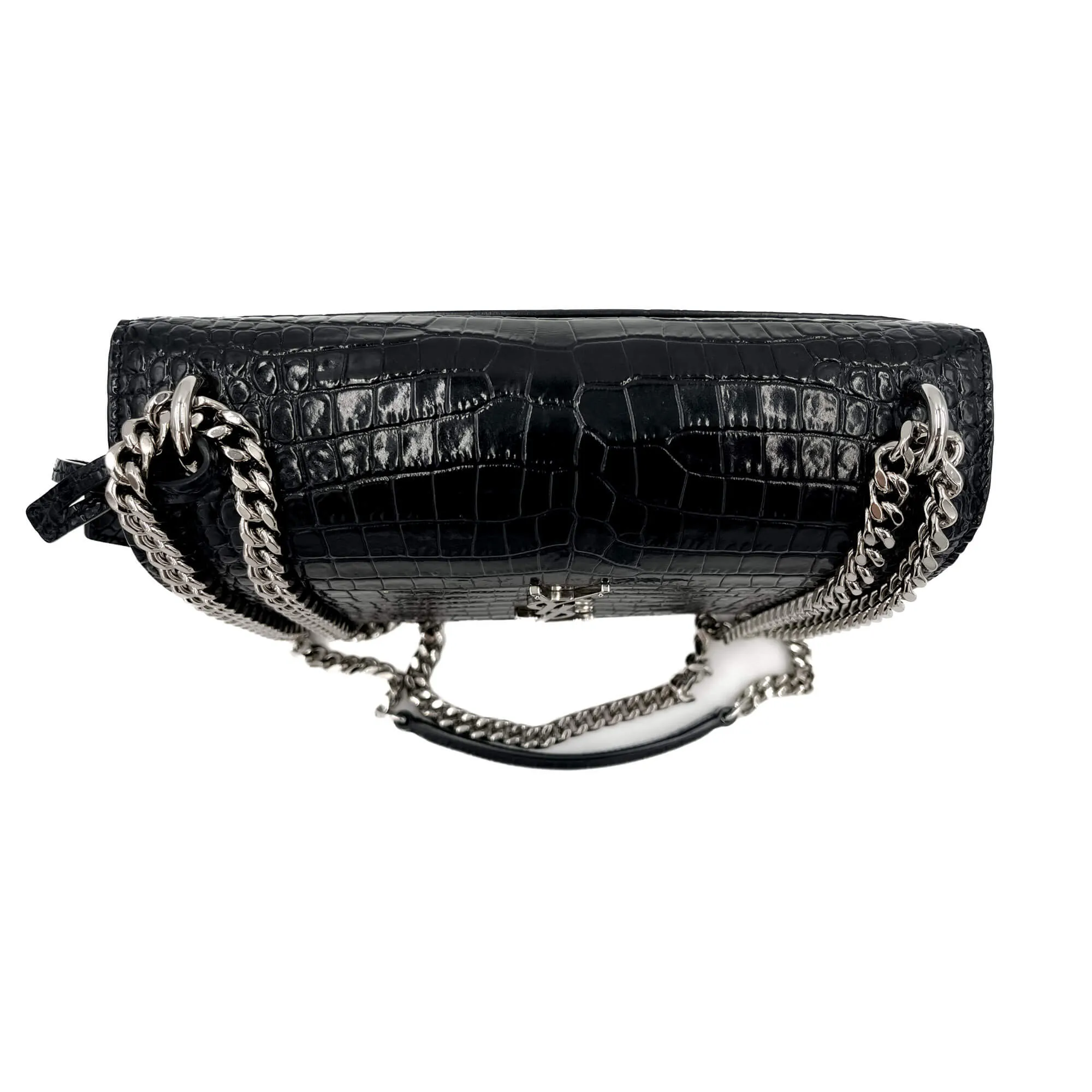 Sunset Crocodile-Embossed Leather Flap Bag Black
