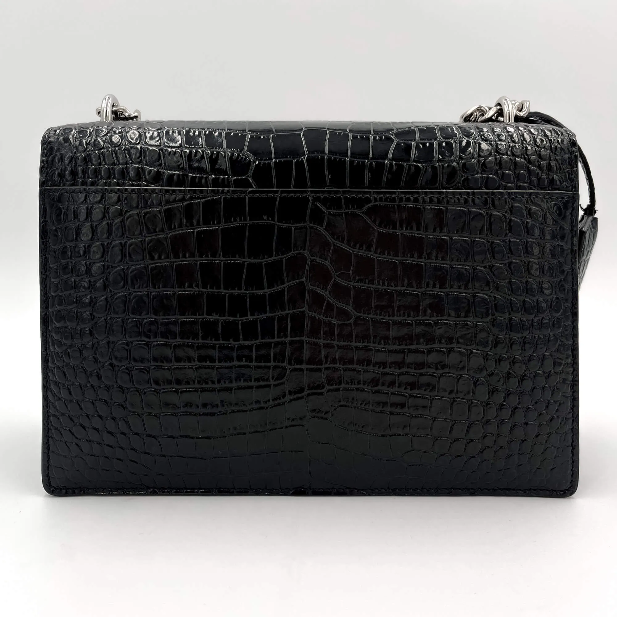 Sunset Crocodile-Embossed Leather Flap Bag Black