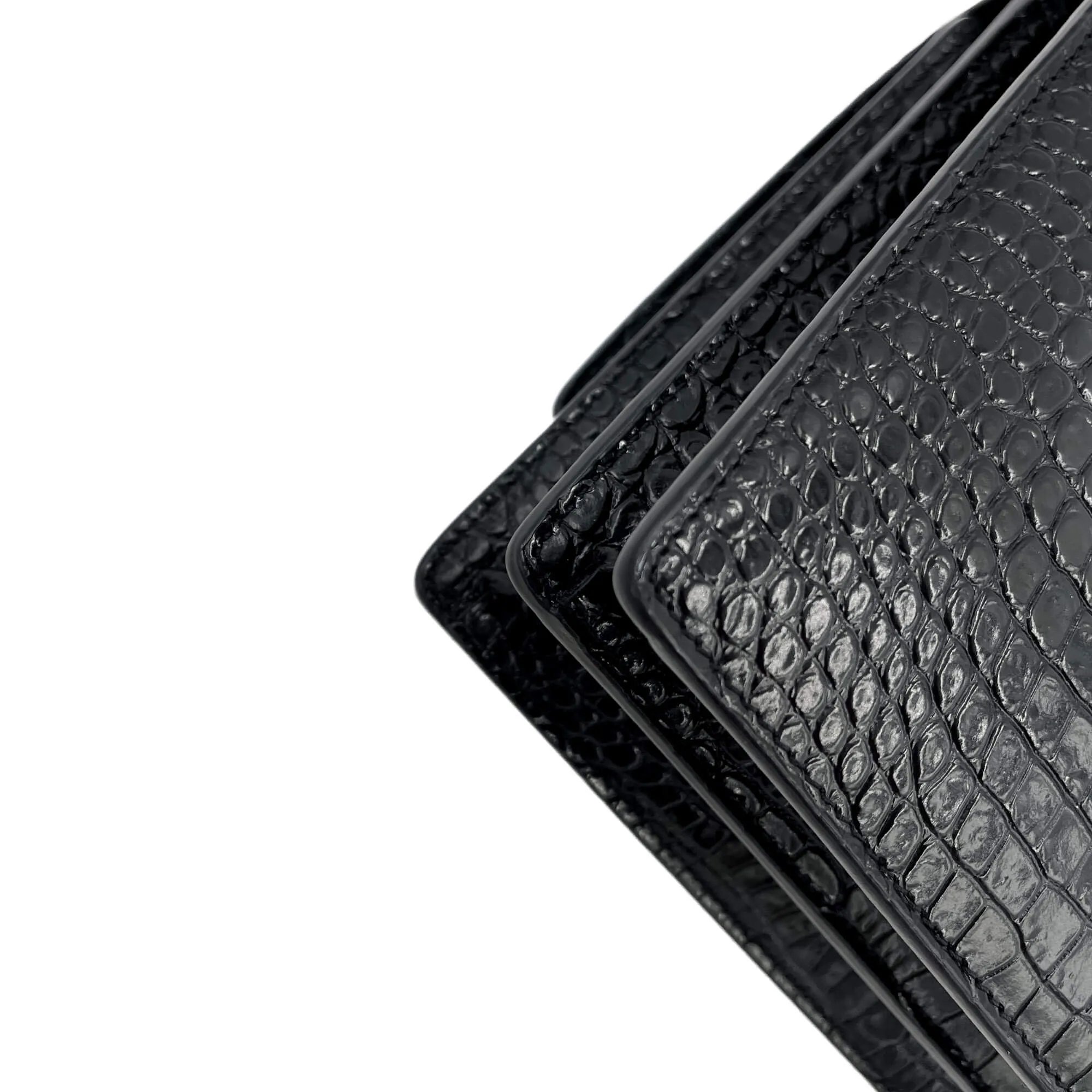 Sunset Crocodile-Embossed Leather Flap Bag Black