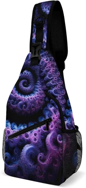 Supdreamc Sling Shoulder Backpack for Women Men Anti-Theft Multipurpose Outdoor Sport Daypack Travel Bag, Trippy Purple Tie Dye Chest Day Bag Backpack