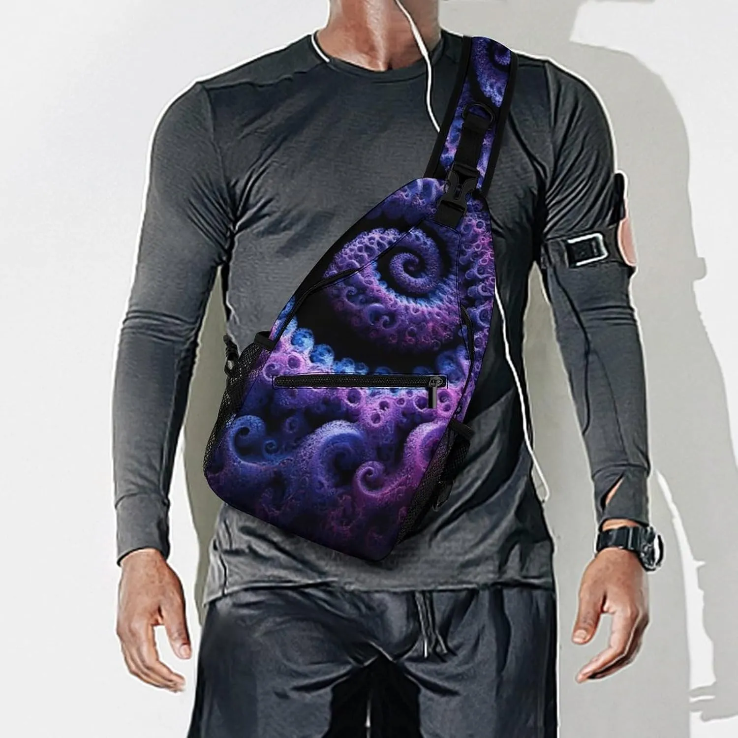 Supdreamc Sling Shoulder Backpack for Women Men Anti-Theft Multipurpose Outdoor Sport Daypack Travel Bag, Trippy Purple Tie Dye Chest Day Bag Backpack