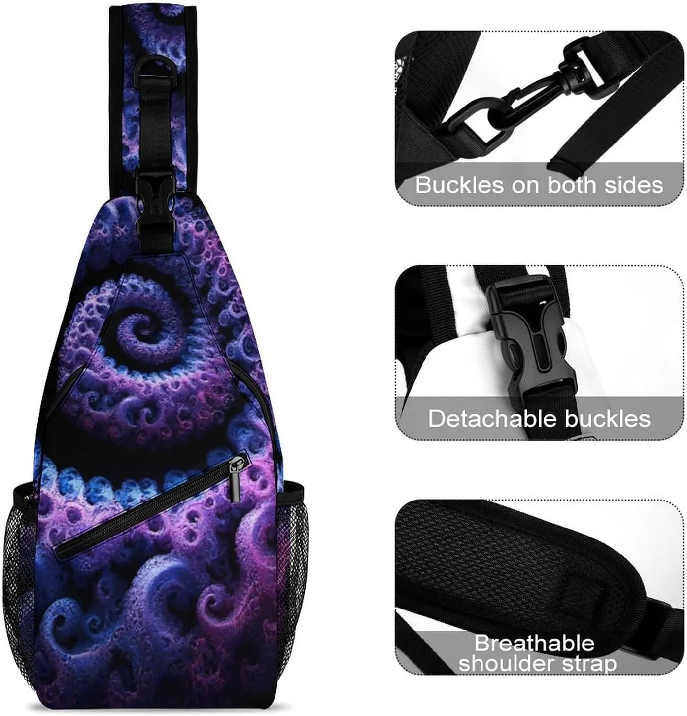 Supdreamc Sling Shoulder Backpack for Women Men Anti-Theft Multipurpose Outdoor Sport Daypack Travel Bag, Trippy Purple Tie Dye Chest Day Bag Backpack