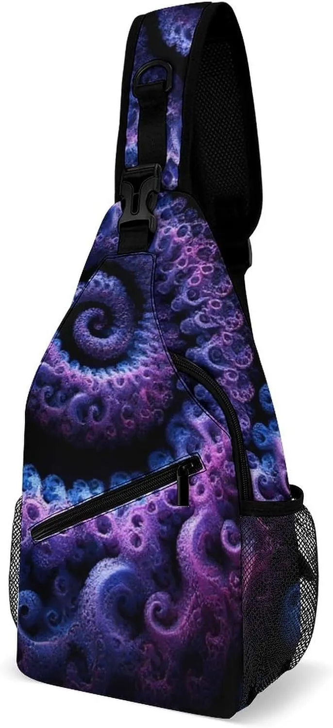 Supdreamc Sling Shoulder Backpack for Women Men Anti-Theft Multipurpose Outdoor Sport Daypack Travel Bag, Trippy Purple Tie Dye Chest Day Bag Backpack