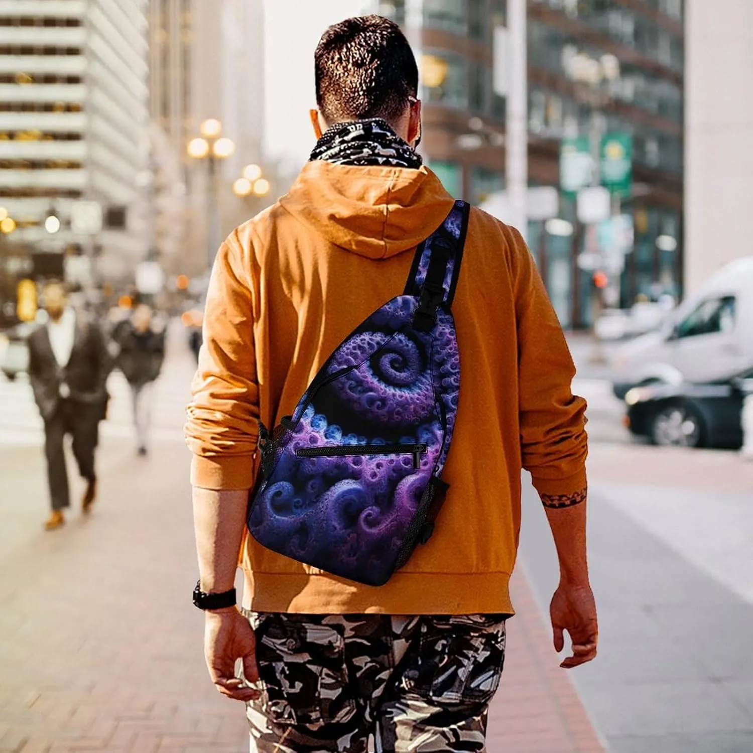 Supdreamc Sling Shoulder Backpack for Women Men Anti-Theft Multipurpose Outdoor Sport Daypack Travel Bag, Trippy Purple Tie Dye Chest Day Bag Backpack