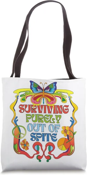 Surviving Purely Out of Spite Groovy Hippie Funny Goth Retro Tote Bag