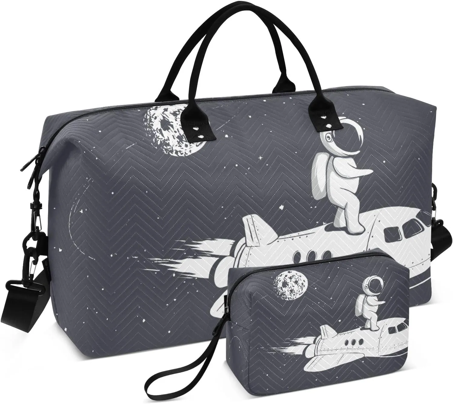 susiyo Travel Duffel Bags Astronaut Fly on Space Quilted Gym Bag Weekender Overnight Bags with Small Makeup Pouch