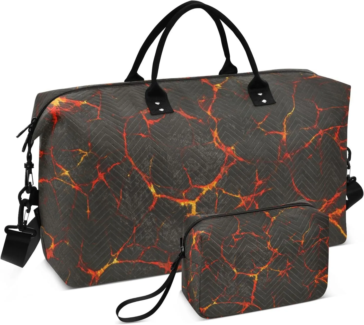 susiyo Travel Duffel Bags Lava Rock Texture Quilted Gym Bag Weekender Overnight Bags with Small Makeup Pouch