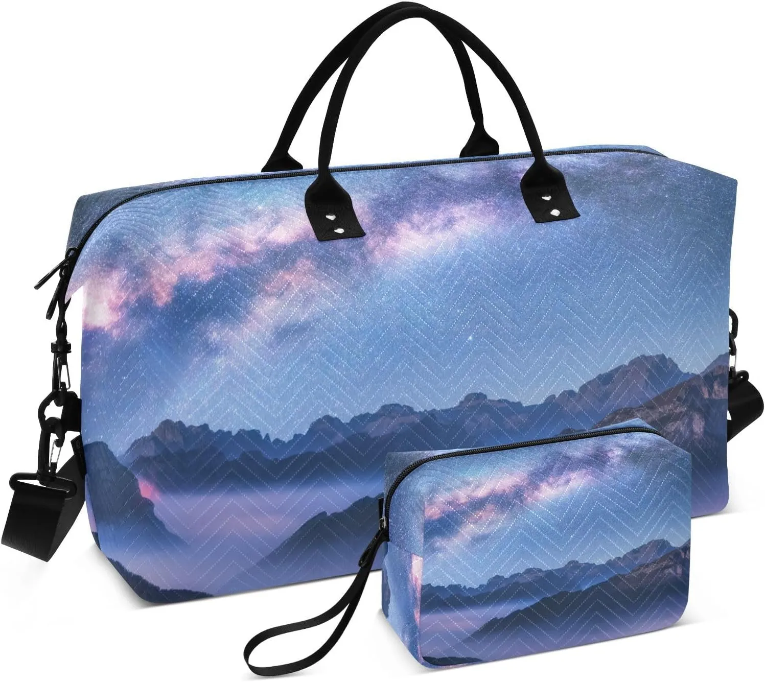 susiyo Travel Duffel Bags Milky Way Mountains Landscape Quilted Gym Bag Weekender Overnight Bags with Small Makeup Pouch