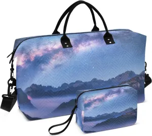susiyo Travel Duffel Bags Milky Way Mountains Landscape Quilted Gym Bag Weekender Overnight Bags with Small Makeup Pouch