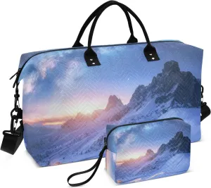 susiyo Travel Duffel Bags Milky Way over Snowy Mountains Quilted Gym Bag Weekender Overnight Bags with Small Makeup Pouch