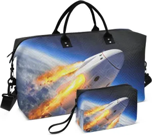 susiyo Travel Duffel Bags Spacecraft in Space Quilted Gym Bag Weekender Overnight Bags with Small Makeup Pouch