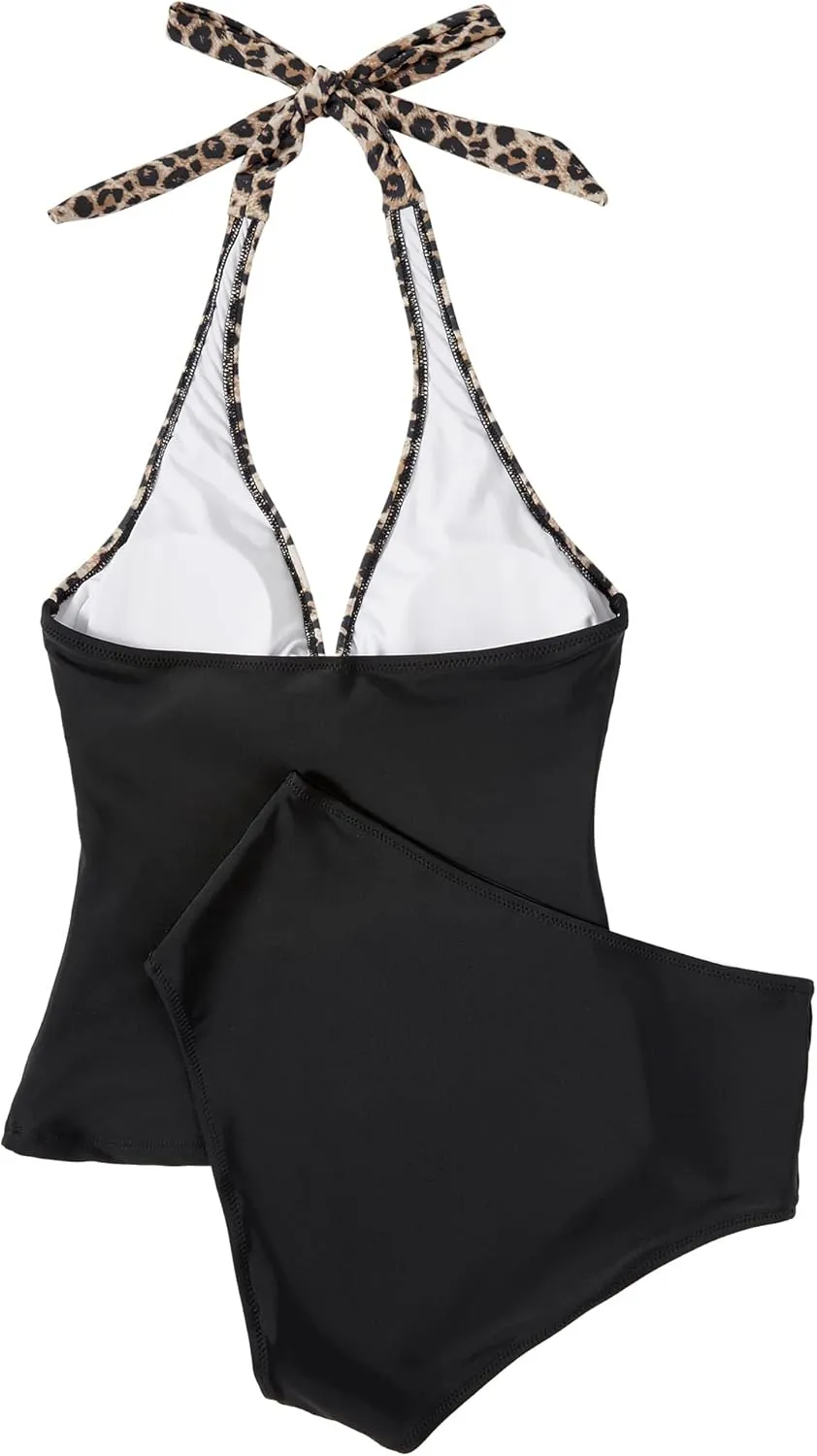 SUUKSESS Women Sexy Halter Tankini Bathing Suit Slimming Tummy Control Swimsuit
