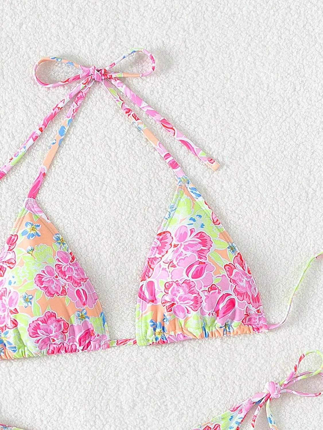 SweatyRocks Women's 2 Piece Triangle Bathing Suit Halter Top ​Tie Side Thong Bikini Swimsuits