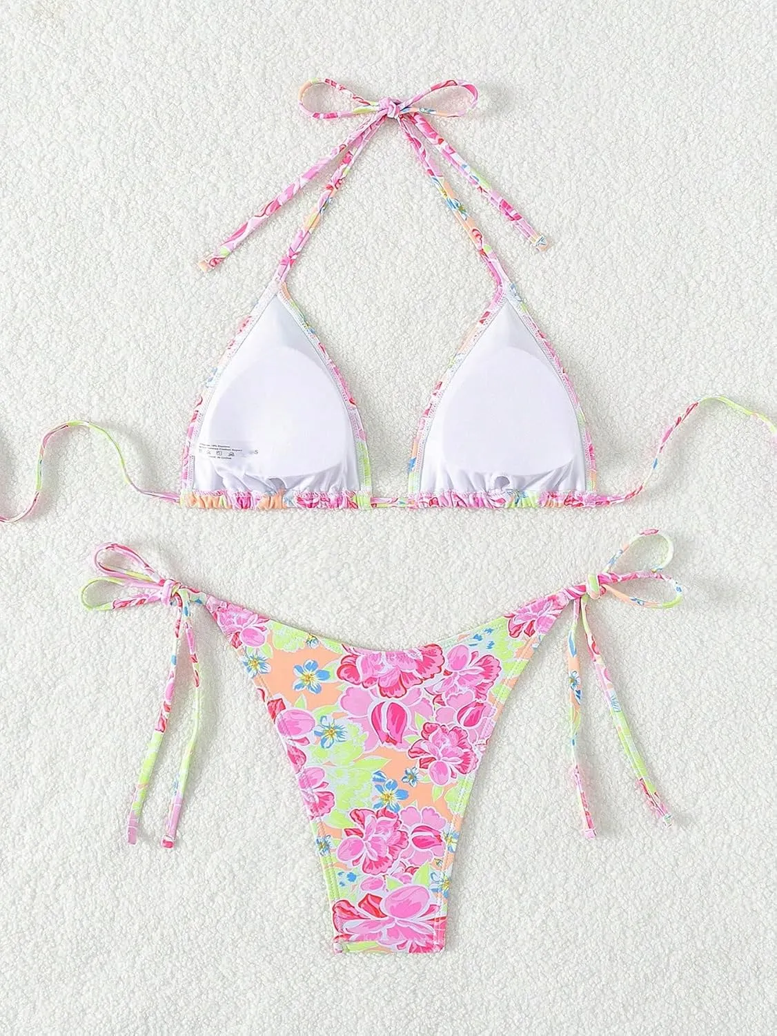 SweatyRocks Women's 2 Piece Triangle Bathing Suit Halter Top ​Tie Side Thong Bikini Swimsuits