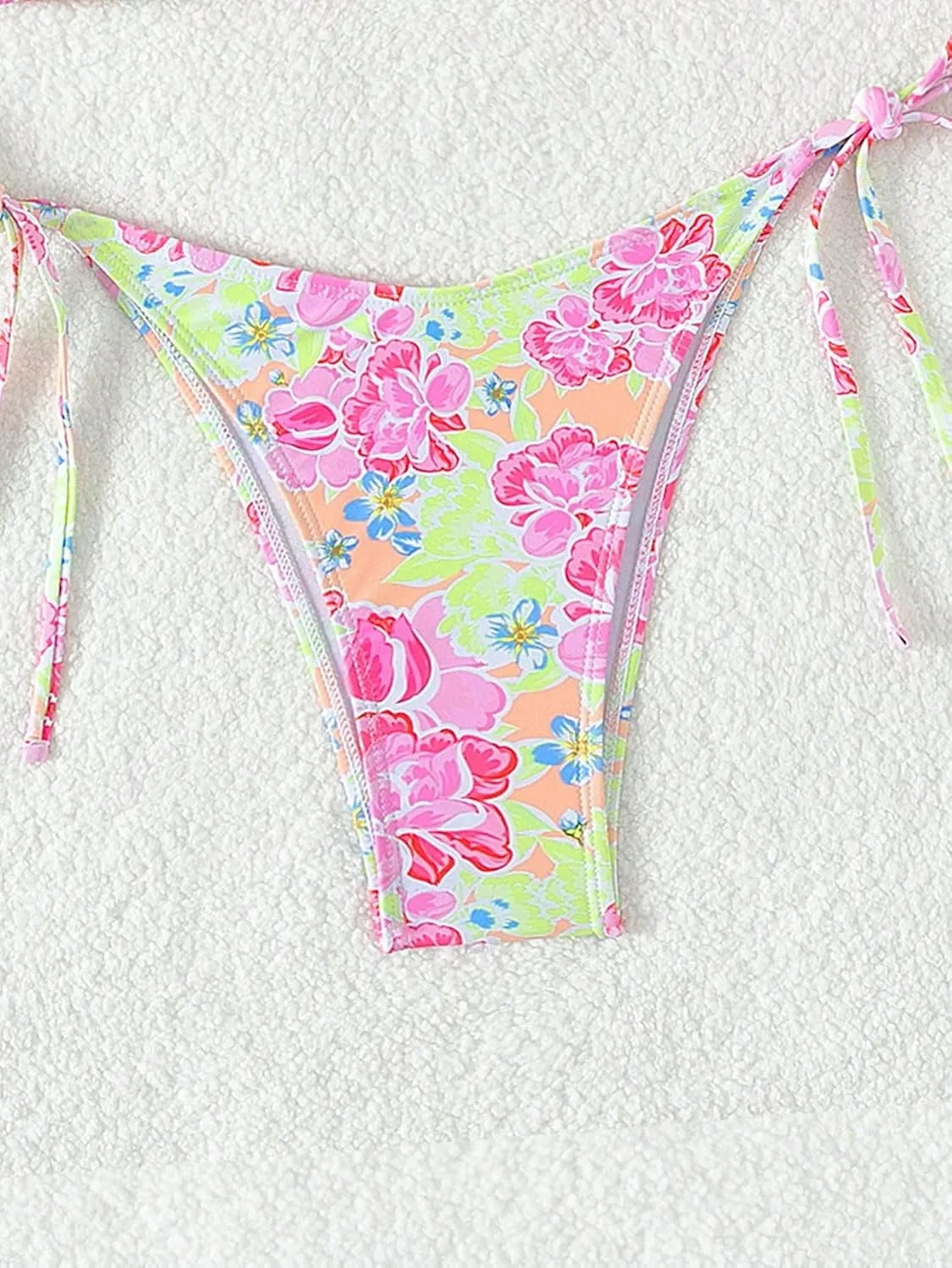 SweatyRocks Women's 2 Piece Triangle Bathing Suit Halter Top ​Tie Side Thong Bikini Swimsuits