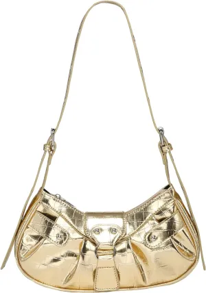 SweatyRocks Women's Buckle Leather Crocodile Embossed Zipper Handbag Shoulder Bag with Adjustable Strap