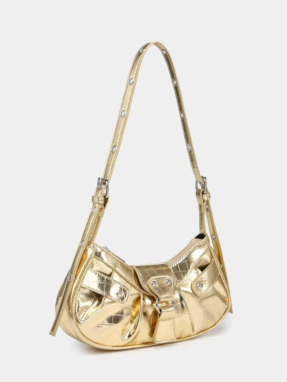 SweatyRocks Women's Buckle Leather Crocodile Embossed Zipper Handbag Shoulder Bag with Adjustable Strap