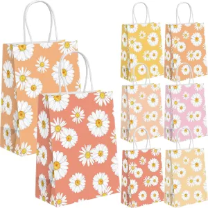 Sweetude 48 Pcs Groovy Party Favors Gift Bags with Handles Hippie Boho Daisy Goodie Treat Candy Bags for Girls Wedding Retro Birthday Baby Shower Party Decorations