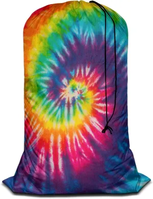Swono Tie Dye Laundry Bag Drawstring Closure Colorful Psychedelic Rainbow Abstract Pattern Heavy Duty Laundry Portable for Home Dorm Room Essentials for Travel Camp, Oxford Cloth, Spiral