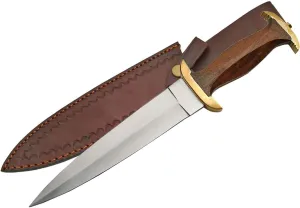SZCO Supplies 15" Medieval Replica Dagger with Wood Handle – Stainless Steel Spearpoint Blade, Brass Guard, Leather Sheath, Historical Renaissance Display Knife