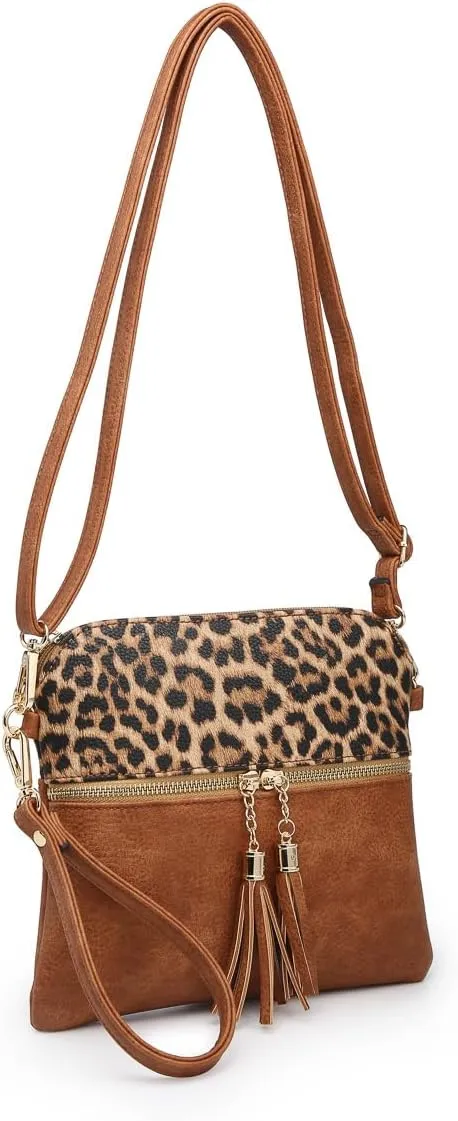 Tara Vegan Leather Crossbody Bags Wristlet Wallets Clutch Purses Shoulder Handbag with Tassel Zippers for Women