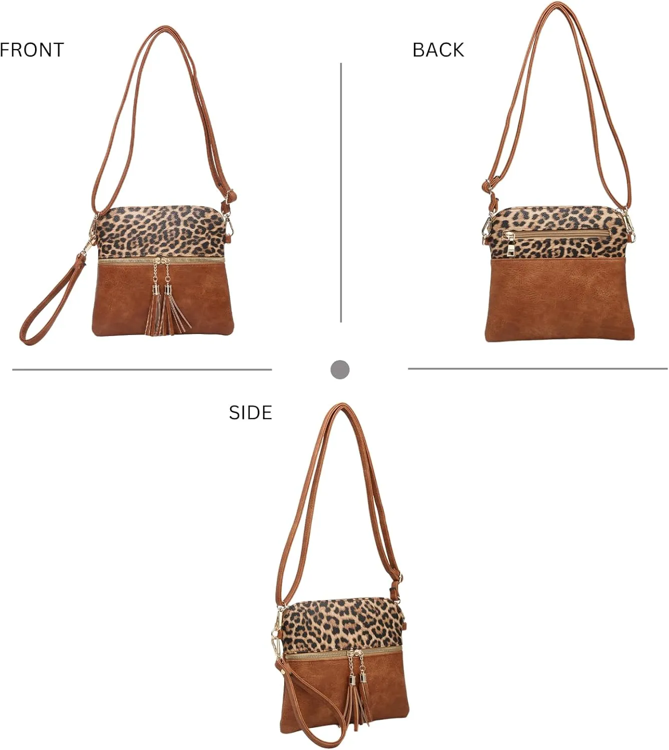 Tara Vegan Leather Crossbody Bags Wristlet Wallets Clutch Purses Shoulder Handbag with Tassel Zippers for Women