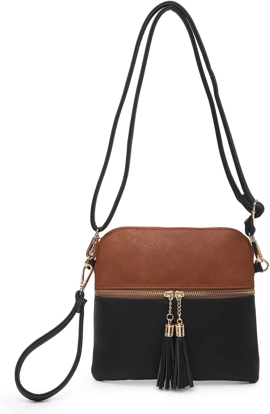 Tara Vegan Leather Crossbody Bags Wristlet Wallets Clutch Purses Shoulder Handbag with Tassel Zippers for Women