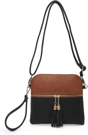 Tara Vegan Leather Crossbody Bags Wristlet Wallets Clutch Purses Shoulder Handbag with Tassel Zippers for Women
