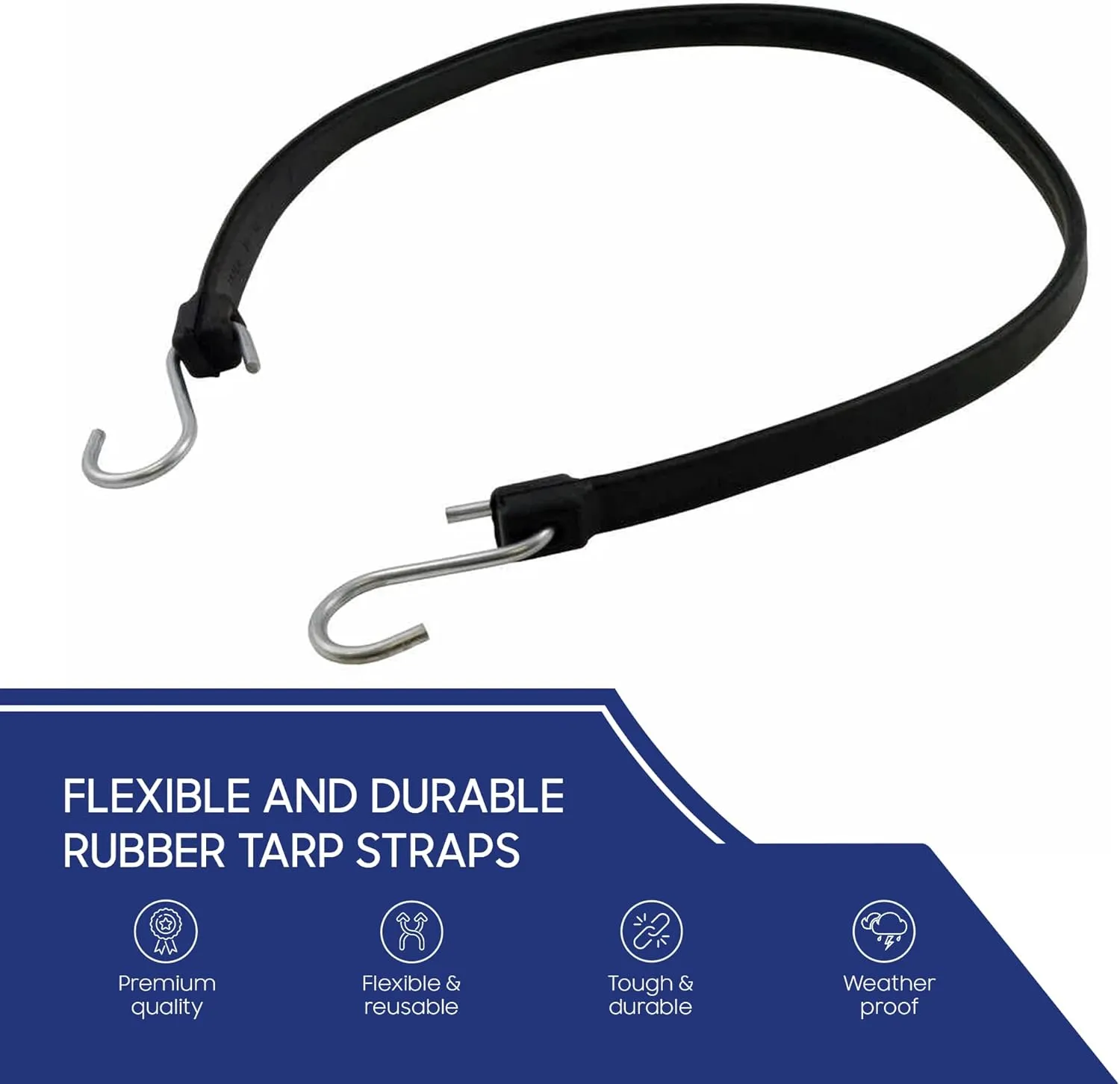 Tarps Now 15” EPDM Rubber Tarp Straps, (15 inches) - Heavy Duty Rubber Cords Bungee Straps with S Hooks for Securing Tarps, Canvas, Camping, Canopy, Cargo and Scaffolding - Black, 50 Pieces