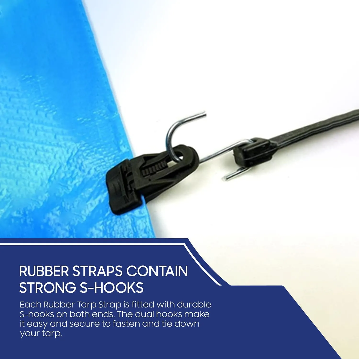Tarps Now 15” EPDM Rubber Tarp Straps, (15 inches) - Heavy Duty Rubber Cords Bungee Straps with S Hooks for Securing Tarps, Canvas, Camping, Canopy, Cargo and Scaffolding - Black, 50 Pieces