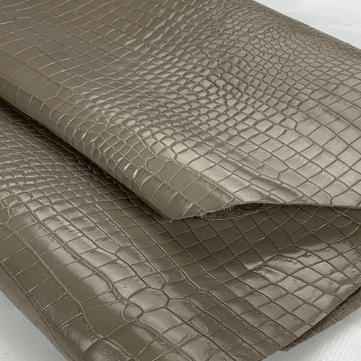 Taupe Grey Croco print leather