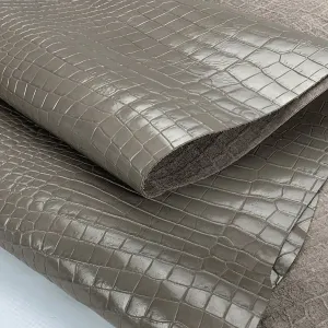 Taupe Grey Croco print leather