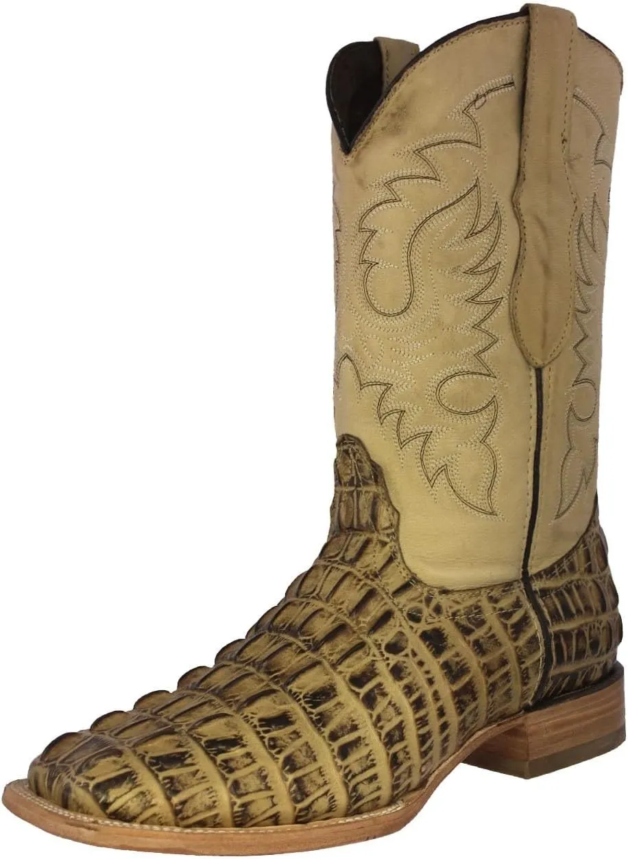 Team West Mens Sand Western Leather Cowboy Boots Crocodile Tail Print Square 12 E US
