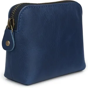 The Antiq Blue Leather Cosmetic Bags For Women Travel Set - HandCrafted Zipper Coin Pouch Blue Makeup Bag Set Small Toiletry Bags for Women - Makeup Essentials Organiser Mini Cosmetic Pouch For Purse