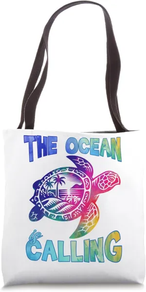 The Ocean Is Calling Hawaii Beach Sea Turtle Tie Dye Tote Bag