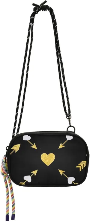 Thendy Gold Arrow Heart Pattern Black Womens Purses Crossbody for Women Waterproof with Adjustable Strap Black Handbag Date carteras para mujer originales