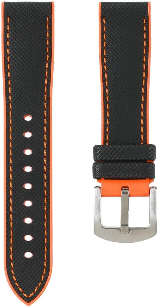 Theo Hybrid Nylon & FKM Rubber Performance Watch Band- Replacement Watch Bands Quality Waterproof- Watch Straps for Men & Women- Deployment Clasp Pin Buckle- Compatible with Most Watches- 22mm, 24mm
