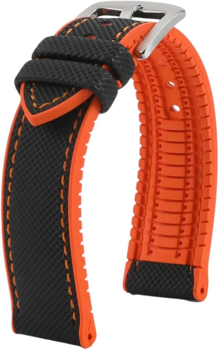 Theo Hybrid Nylon & FKM Rubber Performance Watch Band- Replacement Watch Bands Quality Waterproof- Watch Straps for Men & Women- Deployment Clasp Pin Buckle- Compatible with Most Watches- 22mm, 24mm