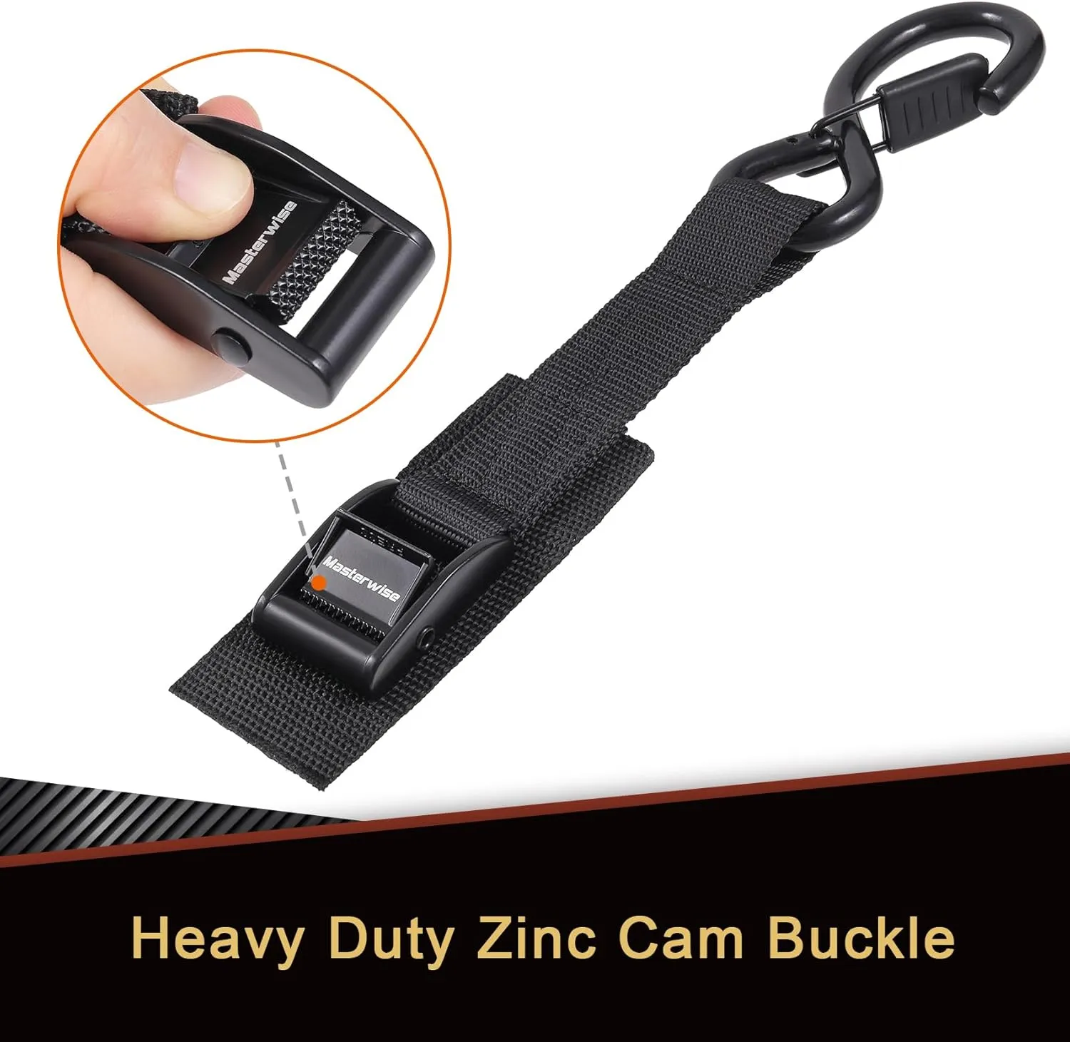 Tie Down Straps with Hooks, 8 feet 1200lbs Break Strength Cam Buckle Tiedown Set with Integrated Soft Loops for Motorcycle, Kayak, Car, Truck, Dirt Bike (Black, 1" x8',Pack of 4)