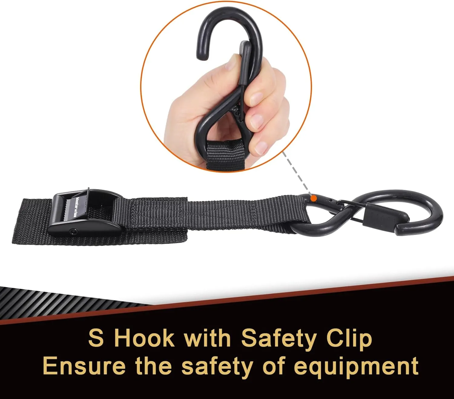 Tie Down Straps with Hooks, 8 feet 1200lbs Break Strength Cam Buckle Tiedown Set with Integrated Soft Loops for Motorcycle, Kayak, Car, Truck, Dirt Bike (Black, 1" x8',Pack of 4)