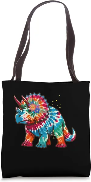 Tie Dye Color Triceratops Tie Dyed Dinosaur Prehistoric Dino Tote Bag