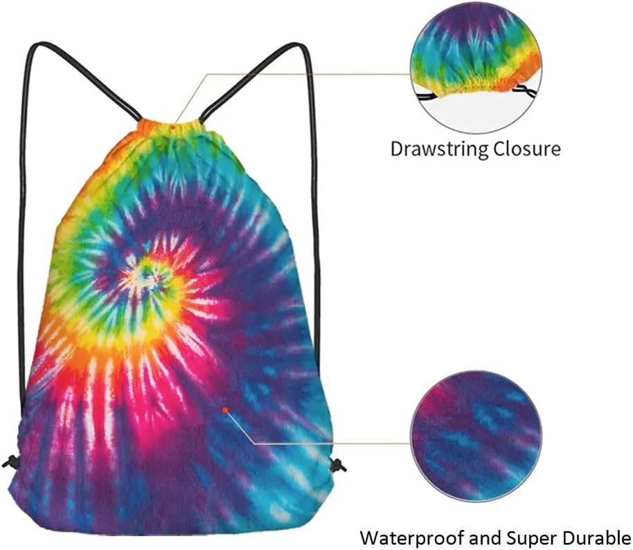 Tie Dye Drawstring Bags Backpack Bag Colorful Psychedelic Rainbow Colorful Abstract Pattern Art Design Sport Gym Sack Drawstring Bag String Bag Yoga Bag for Men Women